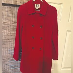 Anne Klein  Double Breasted Wool Coat Red S